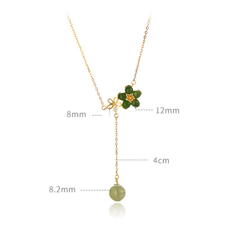 Buddha Stones 925 Sterling Silber Hetian Cyan Jade Pflaume Blumenblüte Design Glück Halskette Anhänger