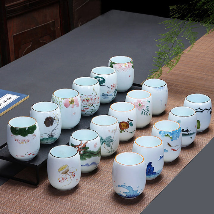 Buddha Stones, Koi-Fisch, Lotus-Landschaft, Löwenzahn, Pfingstrose, Blume, Keramik-Teetasse, Kung-Fu-Teetasse