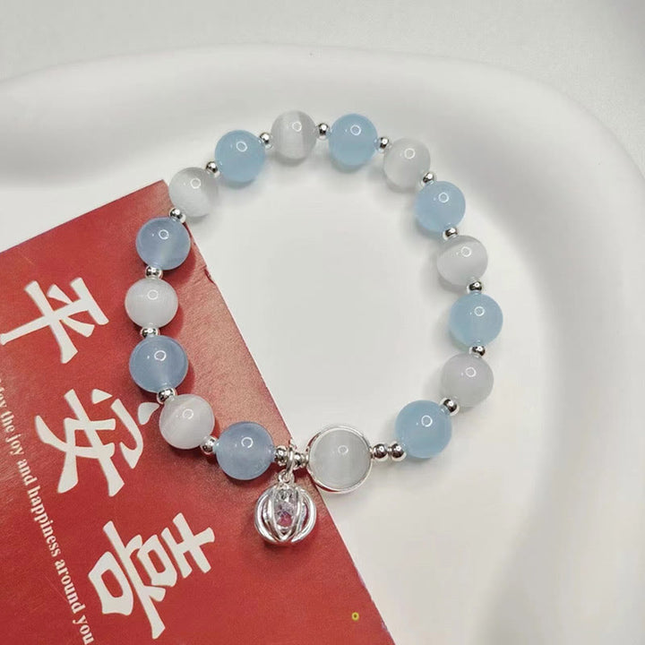 Buddha Stones 925 Sterling Silber Katzenauge Aquamarin-Anhänger-Charm-Armband