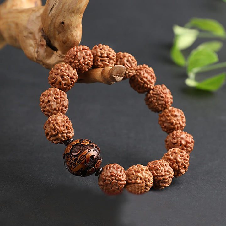 Buddha Stones Tibet Rudraksha Bodhi Seed PiXiu Kupfer Münze Reichtum Glück Armband