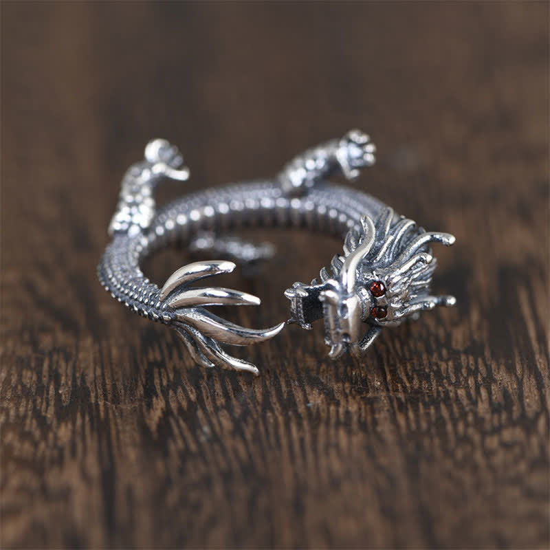 925 Sterling Silber Drachen-Glücksschutzring