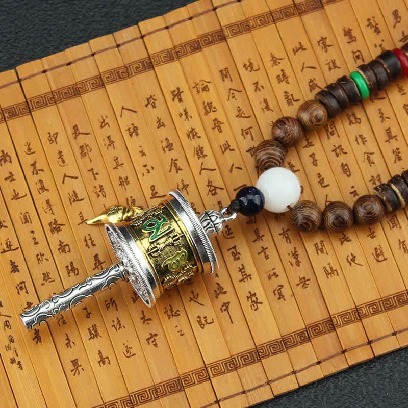 Buddha Stones, tibetische Om Mani Padme Hum Gebetsmühle, Rotation, Vajra-Holz-Halsketten-Anhänger