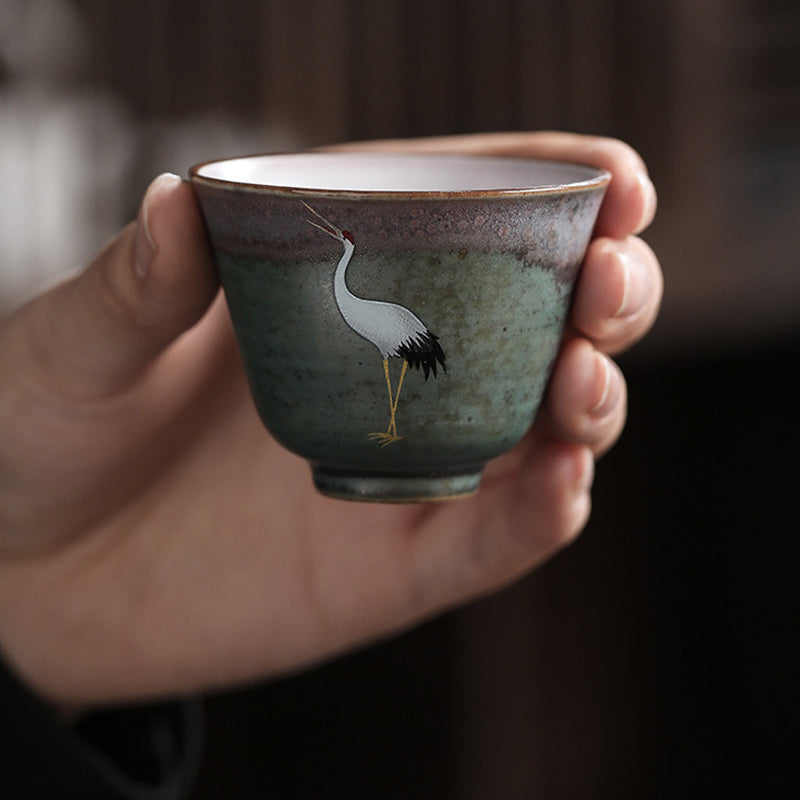 Buddha Stones Auspicious Crane Keramik Teetasse Kung Fu Teetasse Schüssel