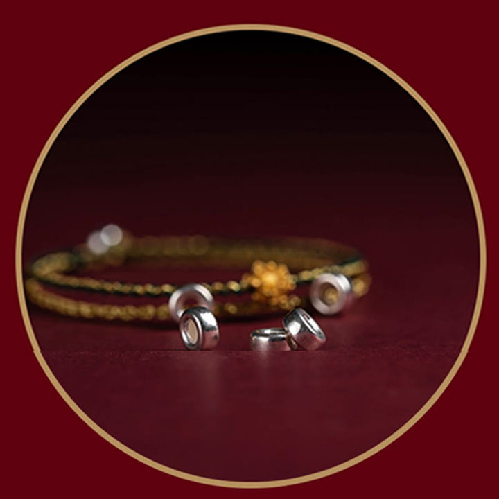 Buddha Stones 999 Gold Lotus handgemachtes Segensgeflecht-Schnur-Doppelschicht-Armband