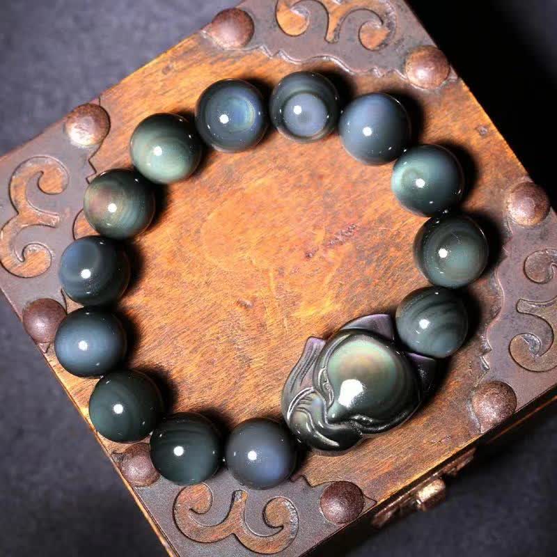 Buddha Stones Regenbogen-Obsidian-Fuchs-heilendes positives Armband