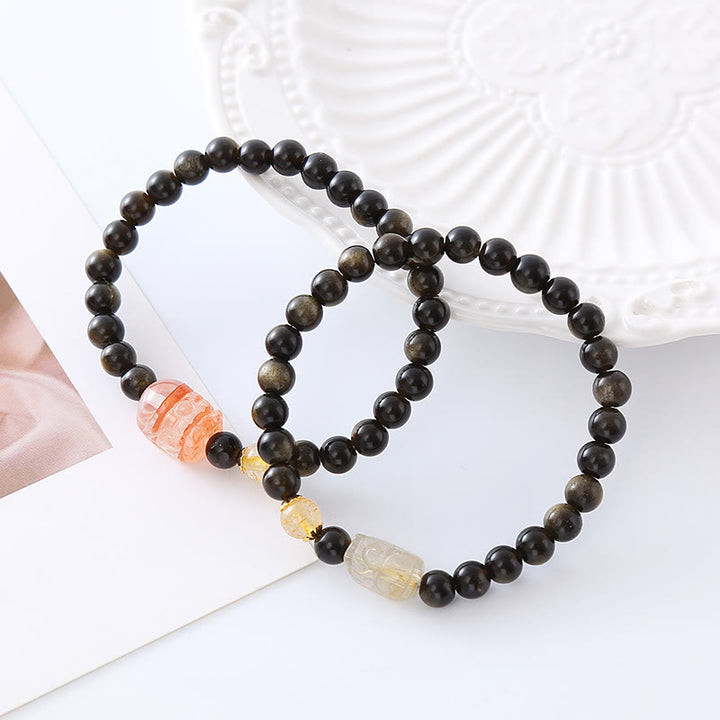 Buddha Stones PiXiu Vermögensschutz-Armband mit natürlichem Goldglanz-Obsidian