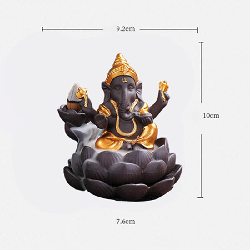 Ganesh Elephant Purple Clay Backflow Smoke Fountain Protection Weihrauchbrenner