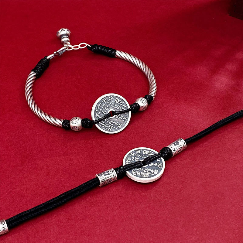 Buddha Stones 999 Sterling Silber Berggeister geben Geld aus, Bagua-Muster, Harmonie-Armband