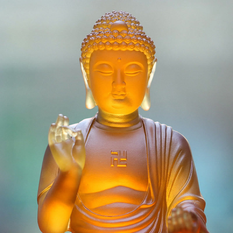 Buddha Stones, handgefertigt, Sakyamuni-Buddha-Liuli-Kristall, Kunstwerk, Mitgefühl, Statue, Heimbüro, als Dekoration