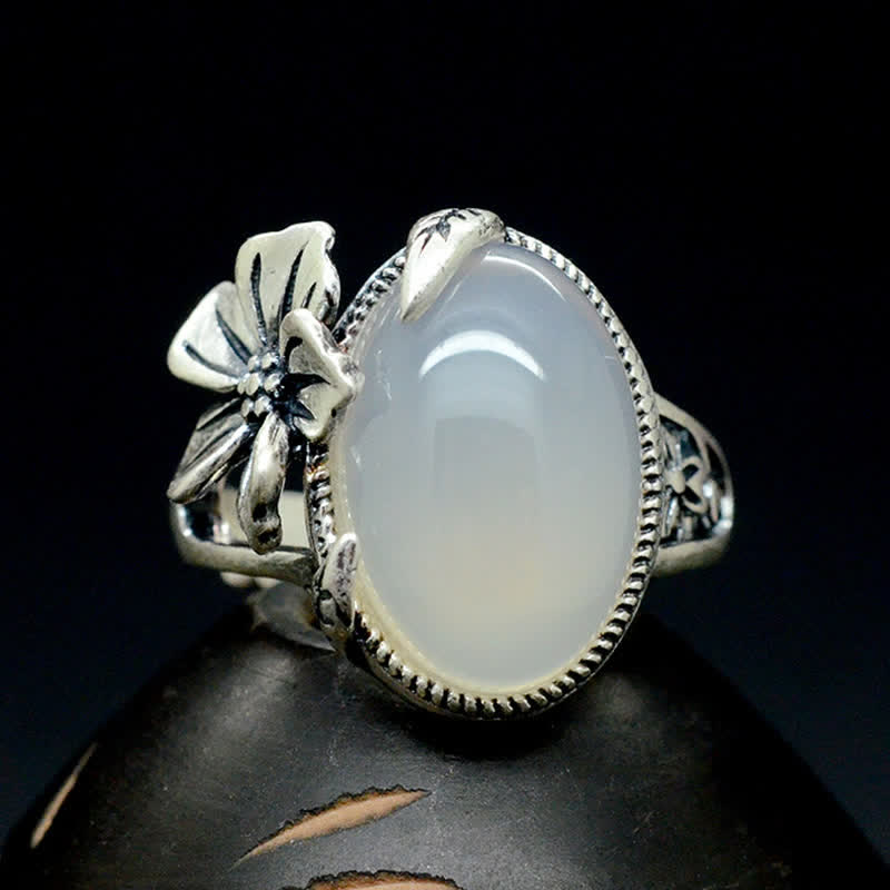 Ring für positive Harmonie aus 990er-Sterlingsilber mit natürlichem Chalcedon und Pflaume