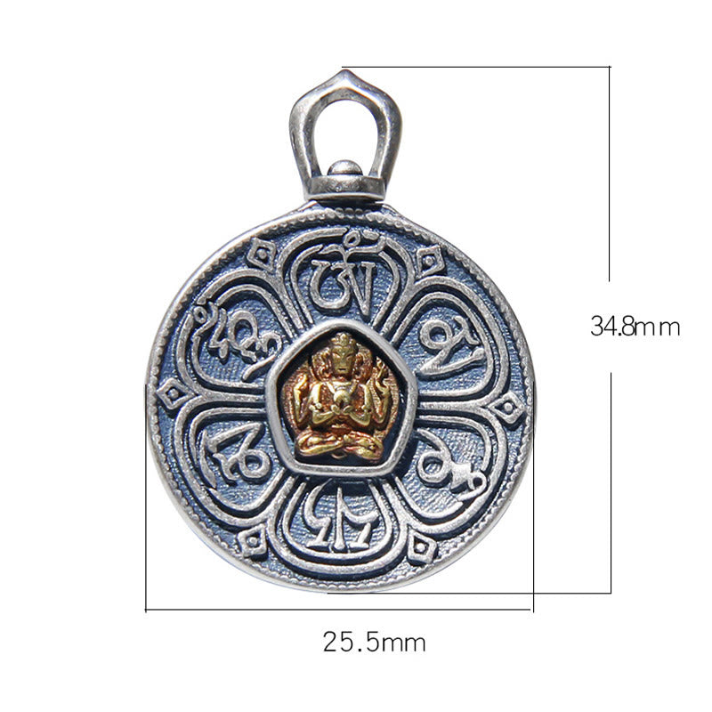 Buddha Stones 925 Sterling Silber Buddha Om Mani Padme Hum Gravierter Fokus-Halskettenanhänger