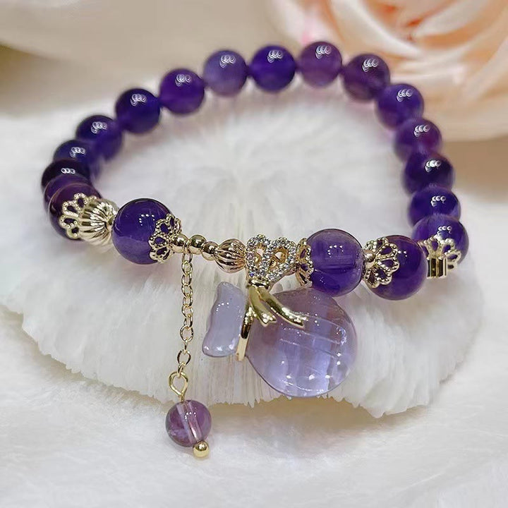 Buddha Stones Natürliches Amethyst-Kristall-Geldbeutel-Charm-Positiv-Armband