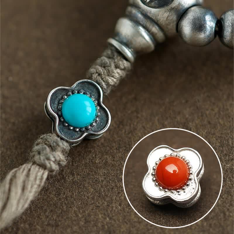 108 Mala-Perlen, 925er-Sterlingsilber, roter Achat, Türkis, Vertrauens-Charm-Armband