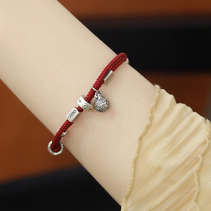 Buddha Stones 925 Sterling Silber Gold Schlucktier Koi Fisch Reichtum Handgefertigtes geflochtenes Armband