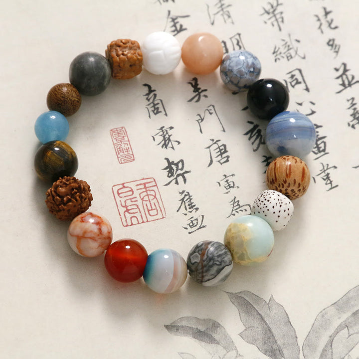 Buddha Stones Armband aus natürlichem Bodhi-Samenkristallstein und Achat, hält böse Geister fern