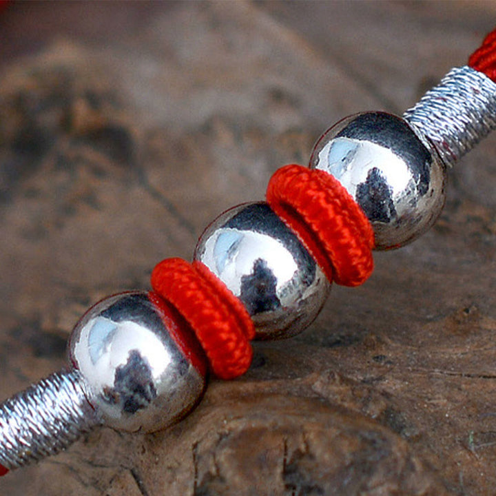 Buddha Stones 925 Sterling Silber Glücksperlen-Schutz-Armband mit roter Schnur