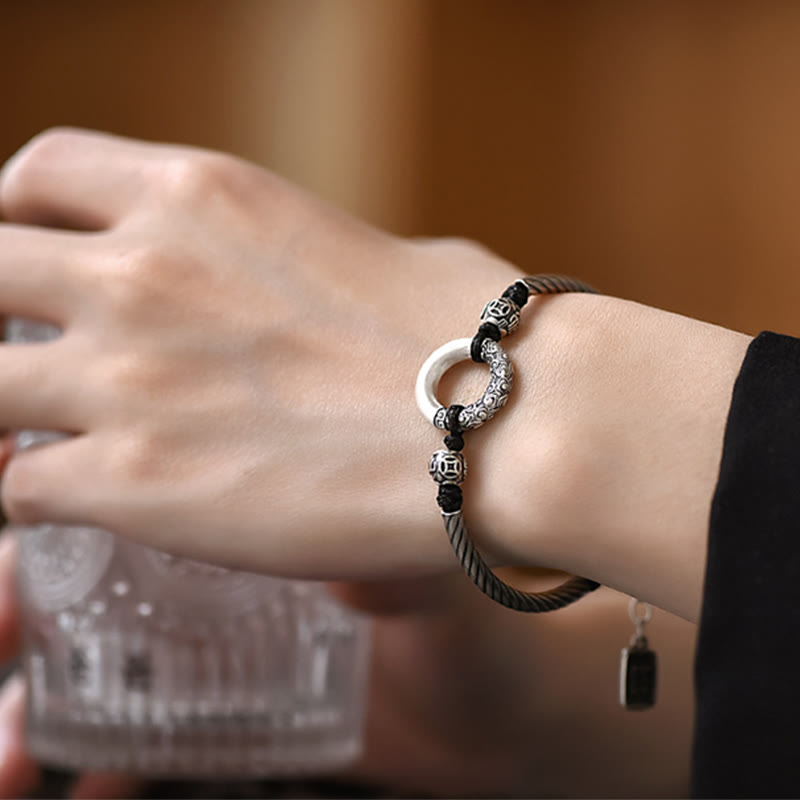 Armband mit Buddha Stonesn, 999er-Sterlingsilber, Fu-Charakter, Friedensschnalle, Kupfermünze, verheißungsvolle Wolken, Glücksbringer