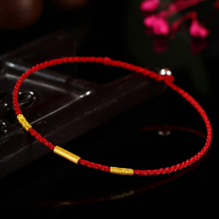 Buddha Stones 999 Gold Bead Handgefertigtes vierfädiges Wunschknoten geflochtenes Schutzarmband