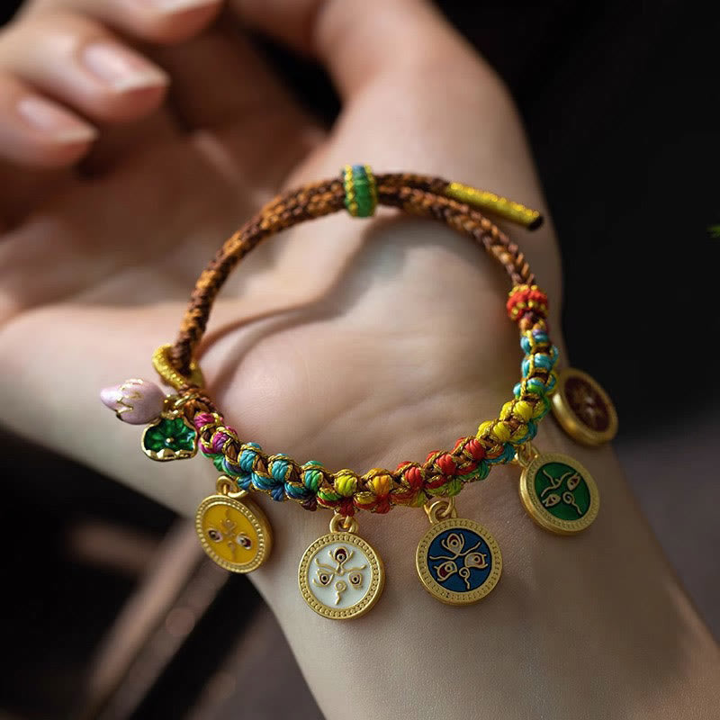 Buddha Stones, tibetisches buntes Seil, fünf Gott des Reichtums, Glück, geflochtenes Armband