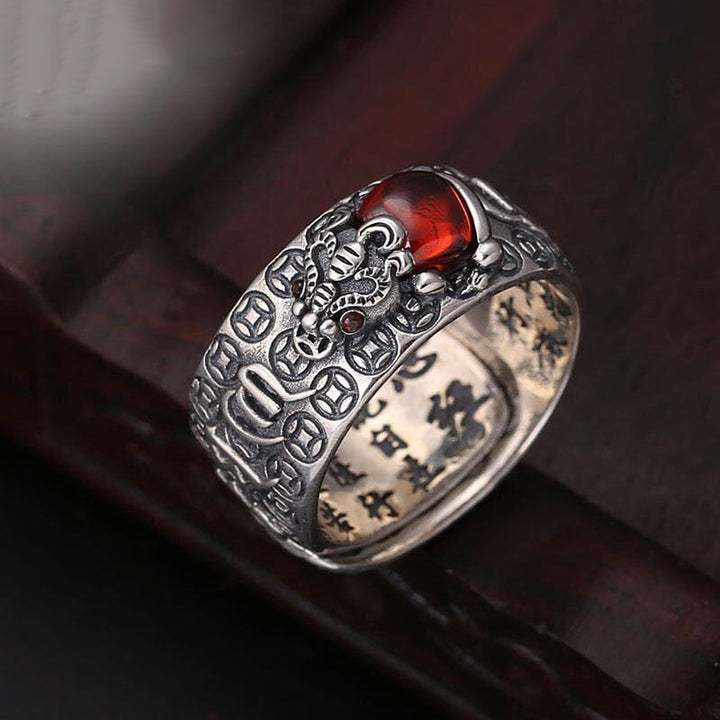 Genstone PiXiu Feng Shui Frosch Vajra Dorje Herz Sutra Reichtum verstellbarer Ring