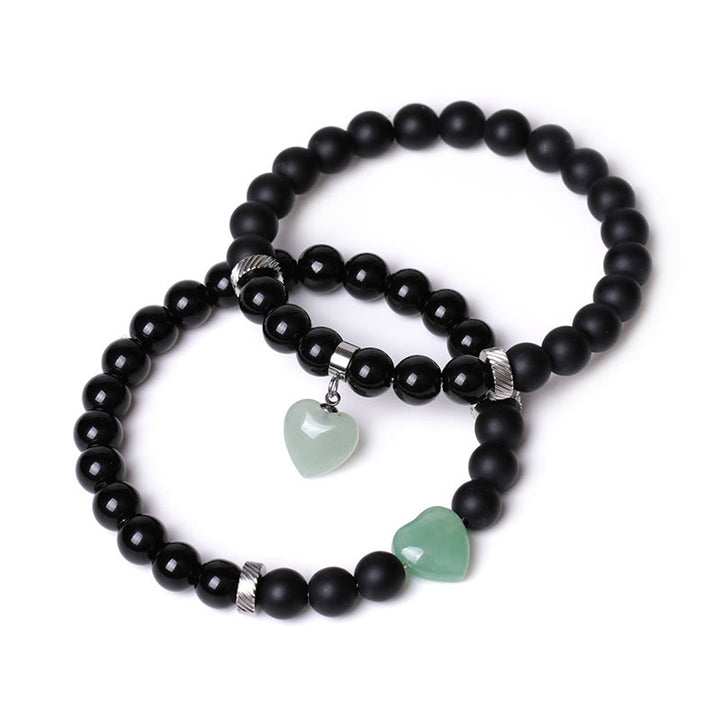 Buddha Stones 2-teiliges schwarzes Onyx-Kristall-Stein-Liebes-Herz-Schutz-Unterstützungs-Paar-Armband