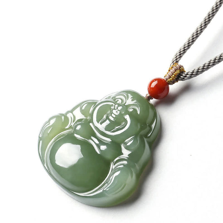 Lachender Buddha Hetian Jade Fülle Halskette String Anhänger