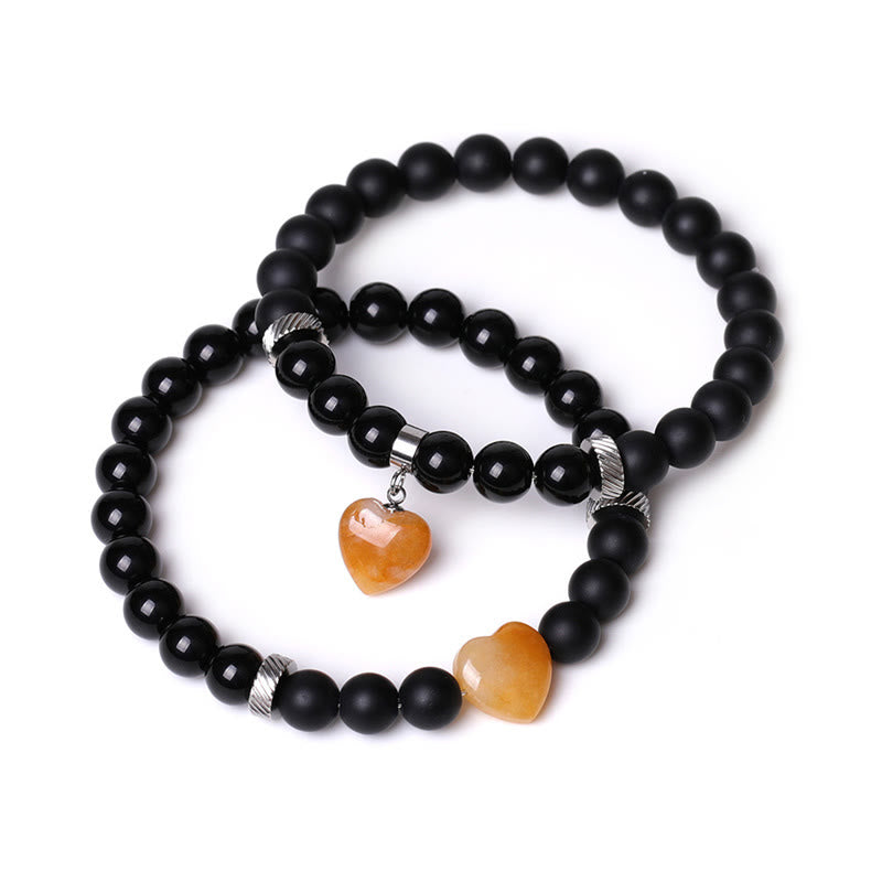 Buddha Stones 2-teiliges schwarzes Onyx-Kristall-Stein-Liebes-Herz-Schutz-Unterstützungs-Paar-Armband