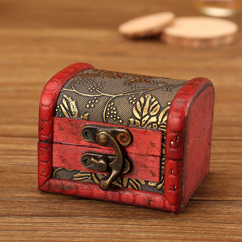 Buddha Stones Retro kleine Holz Schmuck Box Lotus goldene Traube Kupfer Münze Narzisse Gras Blume Schmuck Aufbewahrungsbox