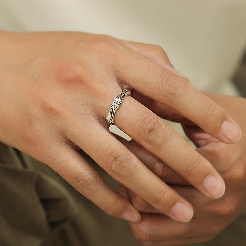 Verstellbarer Ring mit Buddha Stonesn, schlichtes Bambus-Design, Kupfer, Glück, Reichtum