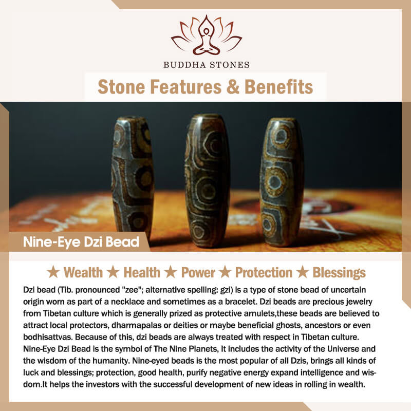 Buddha Stones, tibetische Neun-Augen-Dzi-Perle, Drachenmuster, Om Mani Padme Hum Schutz-Halsketten-Anhänger