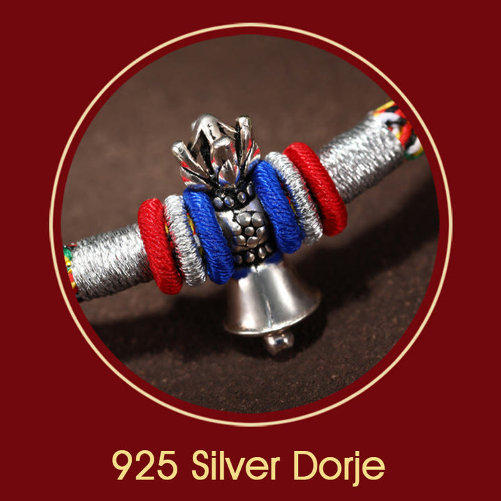 Buddha Stones Handgefertigtes geflochtenes Armband aus 925er-Sterlingsilber, Vajra-Dorje-Glocke, spirituelle Kraft
