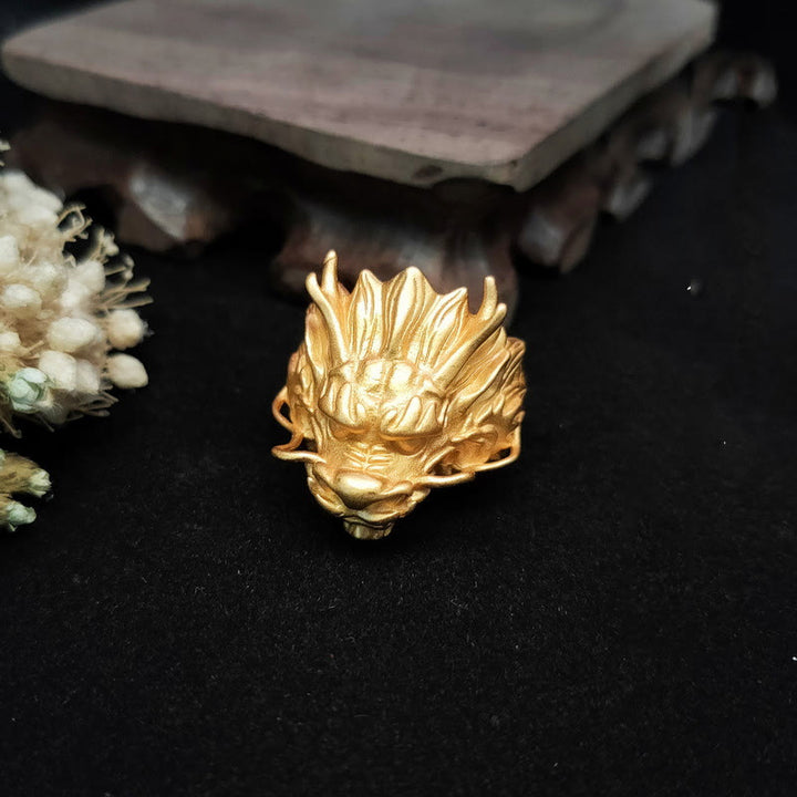 Buddha Stones Goldener Drachen-Glücksschutzring