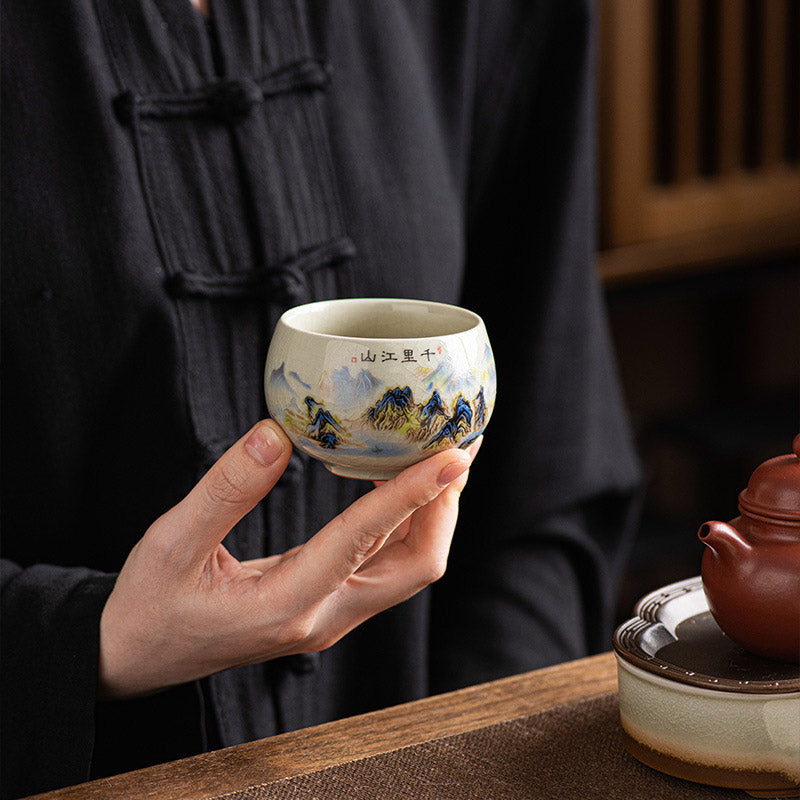 Buddha Stones, ein Panorama von Flüssen und Bergen, Keramik-Teetasse, Kung-Fu-Teetasse, 150 ml