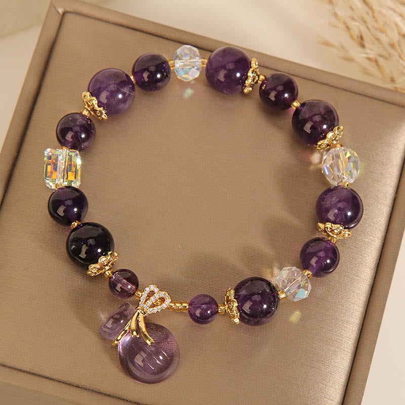 Buddha Stones Natürliches Amethyst-Kristall-Geldbeutel-Charm-Positiv-Armband