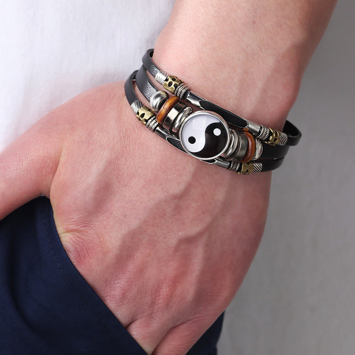 Buddha Stones Yin Yang Leder-Balance-Armband