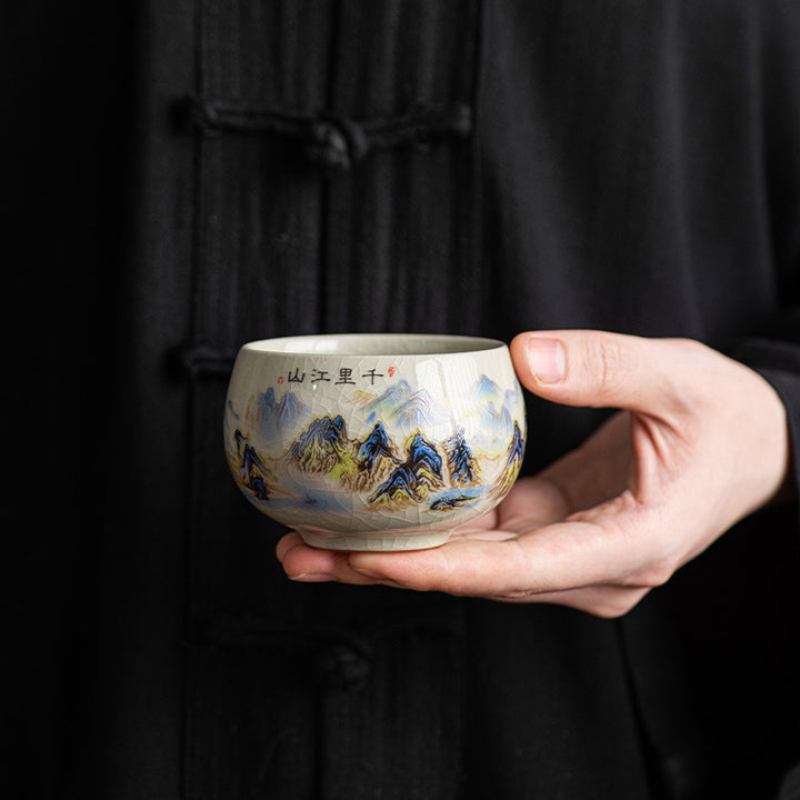 Buddha Stones, ein Panorama von Flüssen und Bergen, Keramik-Teetasse, Kung-Fu-Teetasse, 150 ml