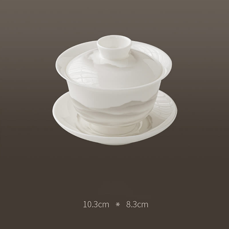 Buddha Stones, Vintage-Tuschemalerei, Berg , Weiß Porzellan, Keramik, Gaiwan, Sancai, Teetasse, Kung-Fu-Teetasse und Untertasse mit Deckel, Teeutensilien-Teekanne