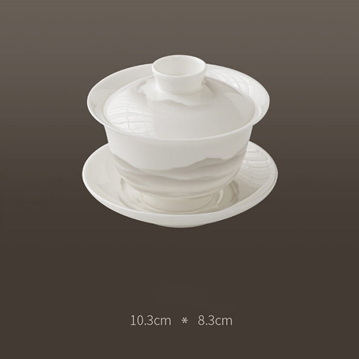 Buddha Stones, Vintage-Tuschemalerei, Berg , Weiß Porzellan, Keramik, Gaiwan, Sancai, Teetasse, Kung-Fu-Teetasse und Untertasse mit Deckel, Teeutensilien-Teekanne