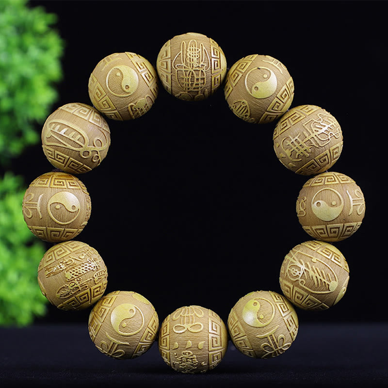 Buddha Stones, chinesisches Sternzeichen, Palisander, Ebenholz, Buchsbaum, Kupfer, Münze, PiXiu, geschnitztes Wärmearmband