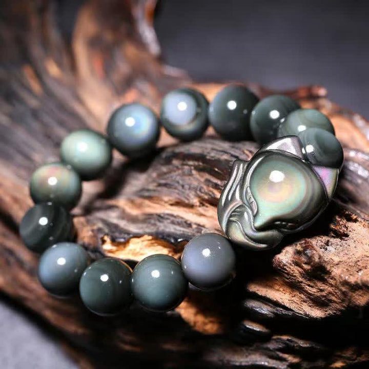 Buddha Stones Regenbogen-Obsidian-Fuchs-heilendes positives Armband