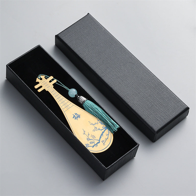 Buddha Stones, klassische Musikinstrumente, Pipa Guzheng Guqin Ruan, Metall-Lesezeichen, Quaste mit Geschenkbox