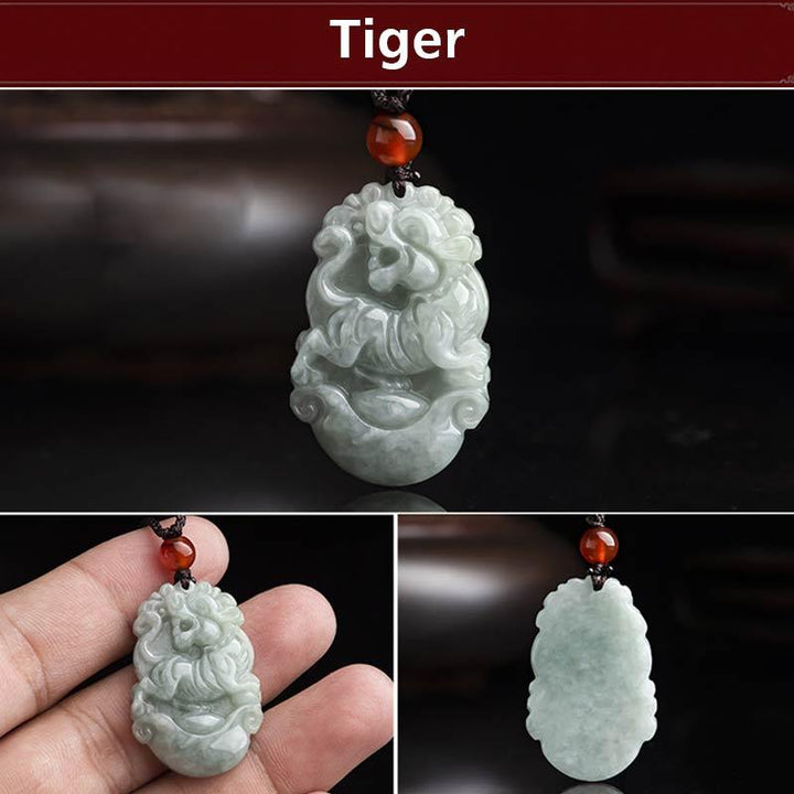 Buddha Stones, natürliche Jade, 12 chinesische Sternzeichen, Erfolgs-Anhänger-Halskette