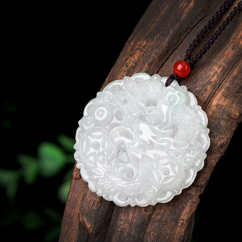 Buddha Stones Weiß Jade-Drachenschutz-Halsketten-Anhänger