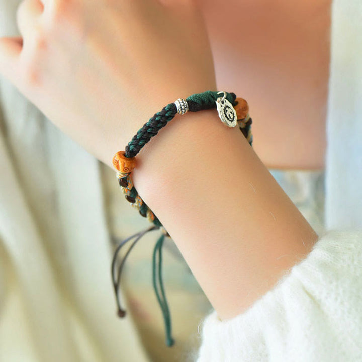 Buddha Stones Tibetisches Dzi-Perlen-Achat-Yak-Knochen-Reichtum-Seil-Armband