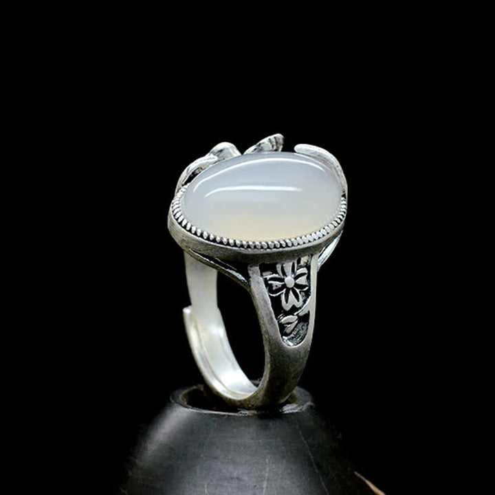 Ring für positive Harmonie aus 990er-Sterlingsilber mit natürlichem Chalcedon und Pflaume