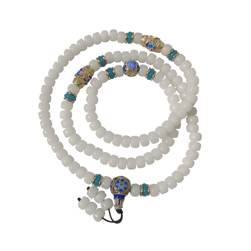 Buddha Stones Natürliches Weiß Bodhi-Samen-Mala-Armband mit 108 Perlen