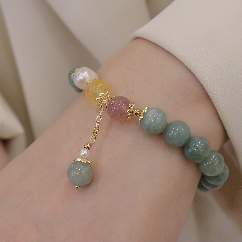 Buddha Stones Jade Perle Erdbeerquarz Fülle Glücksperlen Charm-Armband