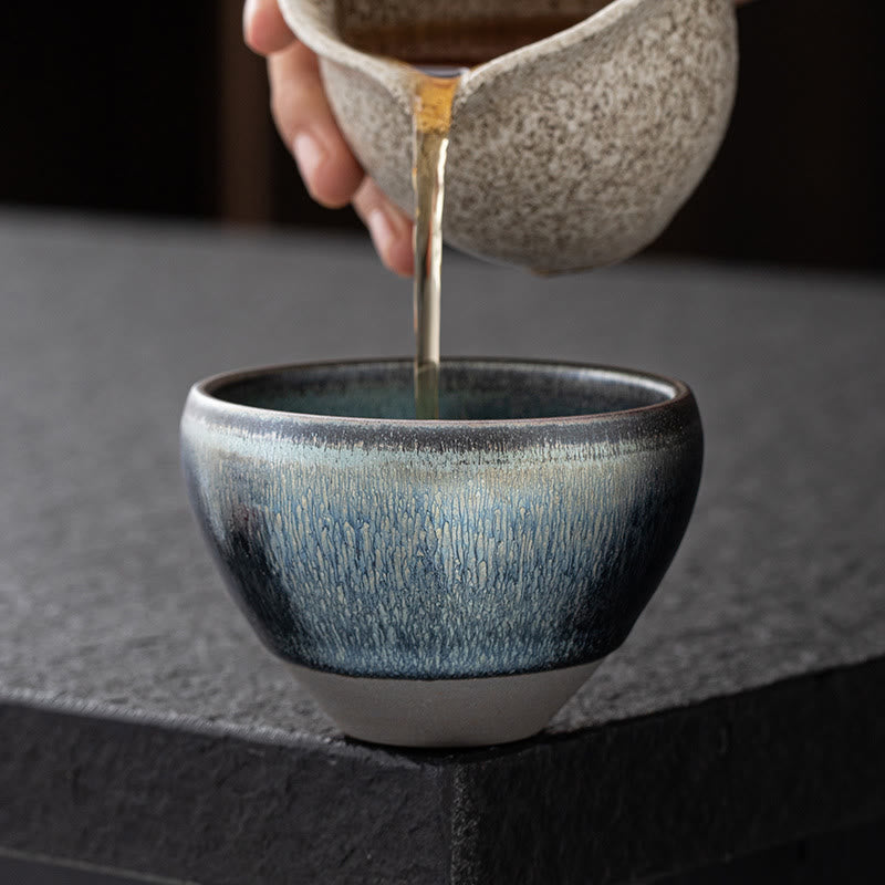 Buddha Stones Vintage Chinesische Silber Blau Jianzhan Ofenwechsel Porzellan Teetasse Kung Fu Teetasse