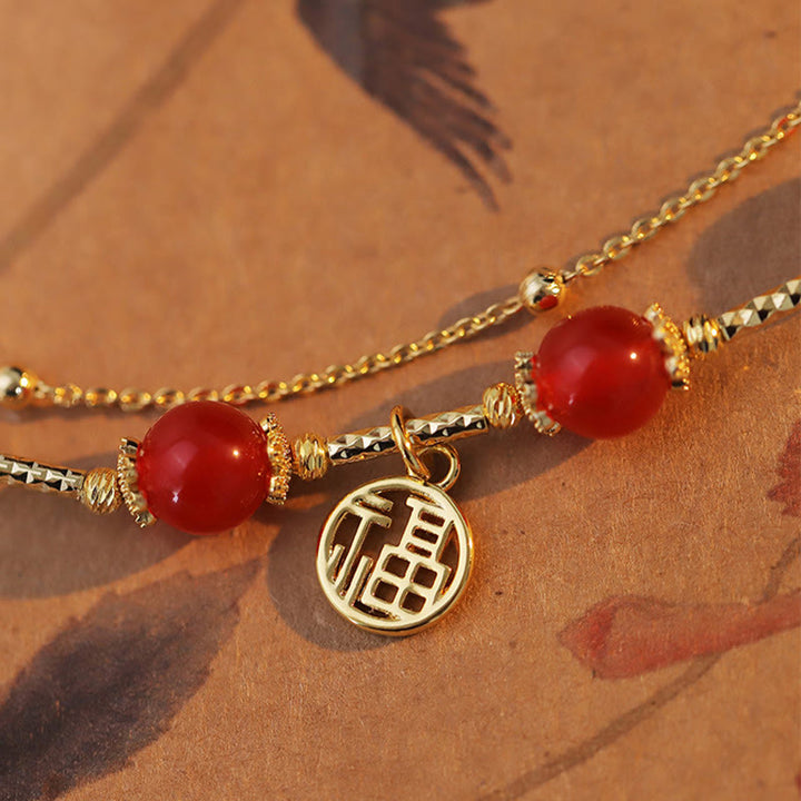 Buddha Stones, roter Achat, Fu-Charm, Selbstakzeptanz-Armband