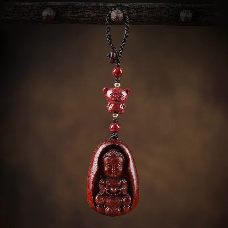 Buddha Stones, kleines Blatt, rotes Sandelholz, Buddha-Zinnober, chinesisches Sternzeichen, Amulett, Schutz-Schlüsselanhänger